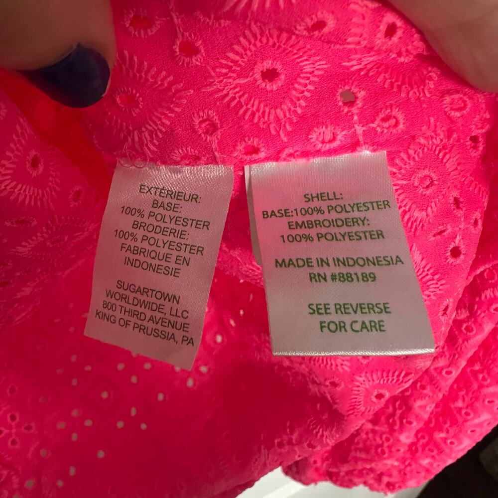 Lilly Pulitzer L Bright Pink Sea Breeze Eyelet Button Down Blouse Preppy Coastal - Picture 5 of 6
